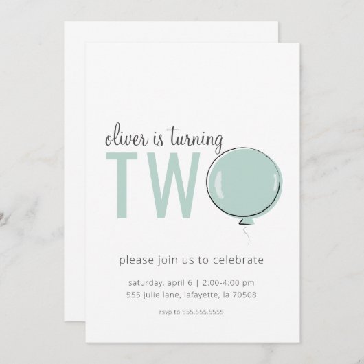 Minimale ballon tweede verjaardag uitnodiging (Voorkant / Achterkant)