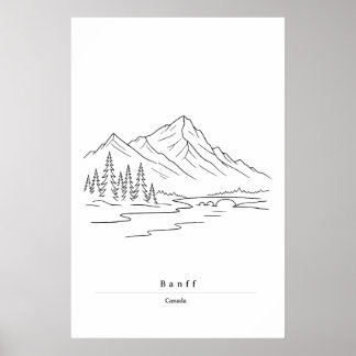 Minimale Banff-lijn kunstdruk | Canadese Rockies Poster