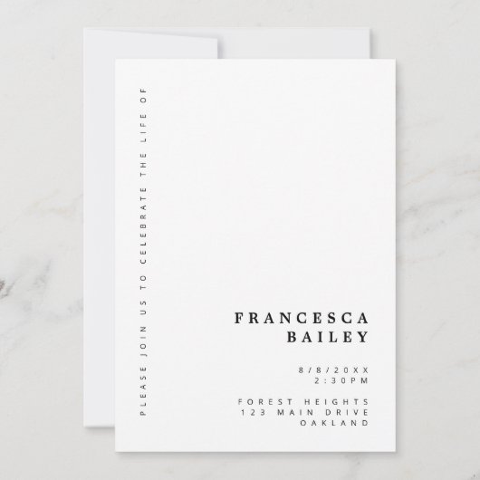 Minimale begrafenis | Eenvoudige viering van het l Kaart (Achterkant)