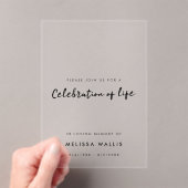 Minimale begrafenis | Moderne viering van het leve Acryl Uitnodigingen (Insitu (Draagbaar))