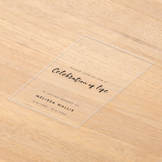 Minimale begrafenis | Moderne viering van het leve Acryl Uitnodigingen (Laagn)