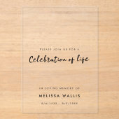 Minimale begrafenis | Moderne viering van het leve Acryl Uitnodigingen (Voorkant)