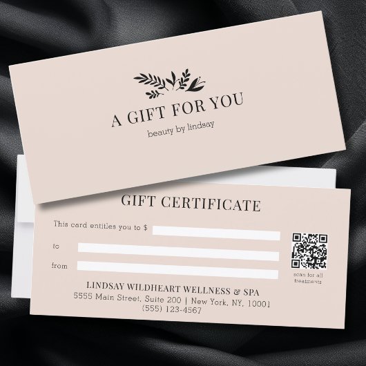 Minimale Beige Botanische QR Code Cadeaubonnen