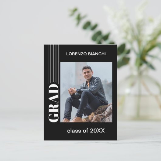 Minimale bekendmaking van zwart-wit Afstuderen Briefkaart (Staand voorkant)