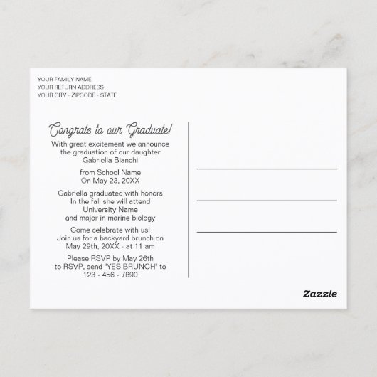 Minimale bekendmaking van zwart-wit Afstuderen Briefkaart (Achterkant)