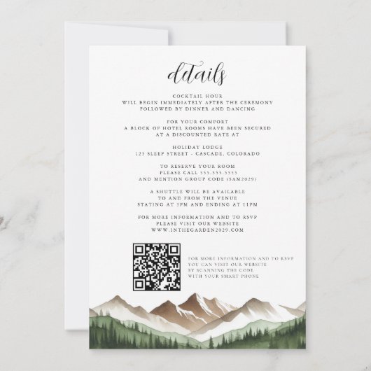 Minimale berg QR-code en details bruiloft Kaart (Achterkant)