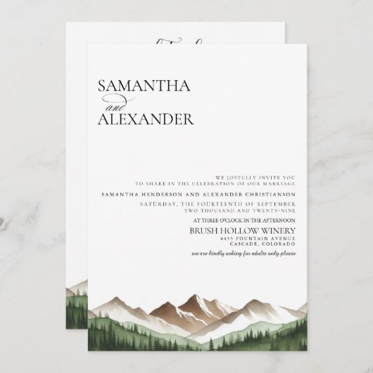 Minimale berg QR-code en details bruiloft Kaart (Voorkant / Achterkant)