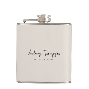 Minimale Best Man Groomsman Beige Zand Script Heupfles