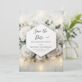 Minimale bewerkbare witte rozen bruiloft save the date (Staand voorkant)