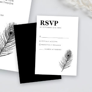 Minimale Black Feather Wedding RSVP Kaart