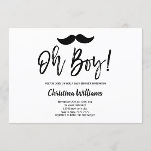 Minimale Black Mustache Oh Boy Baby shower Kaart