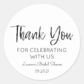 Minimale Black & White Bedankt Bruidsdouche Ronde Sticker (Voorkant)