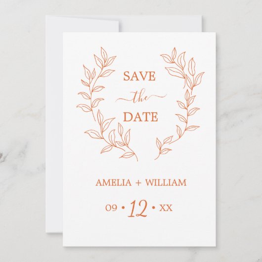 Minimale Blad Monogram Save the Date Trouw  (Voorkant)