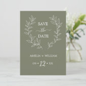 Minimale Blad Monogram Save the Date Trouw (Staand voorkant)