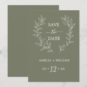 Minimale Blad Monogram Save the Date Trouw (Voorkant / Achterkant)