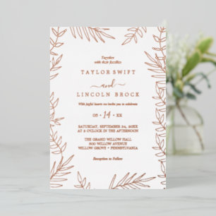 Minimale Blad Roze Gouden Folie Frame Trouw Uitnodiging