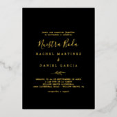 Minimale bladreuzel Zwarte Spaanse Nuestra Boda Folie Uitnodiging (Voorkant)