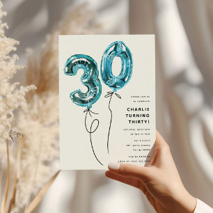 Minimale Blauwe 30 Ballon 30e Verjaardagsfeestje Kaart