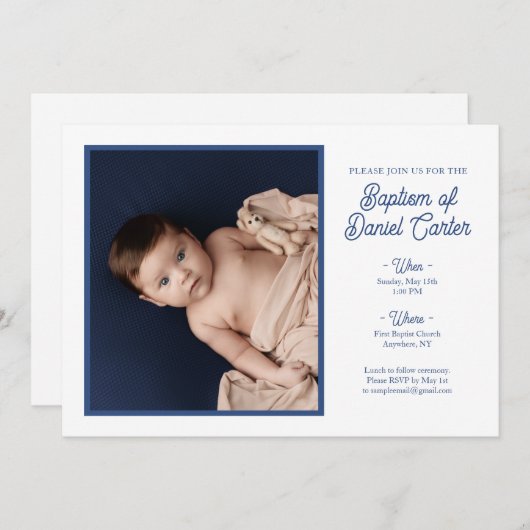 Minimale blauwe baptisme uitnodiging (Voorkant / Achterkant)
