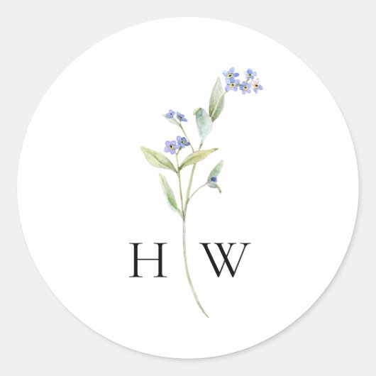 Minimale blauwe bloemen bruiloft ronde sticker (Voorkant)