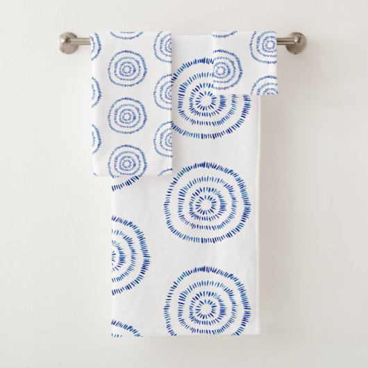 Minimale blauwe Cirkel Boho Bath-handdoekset Bad Handdoek (Insitu)