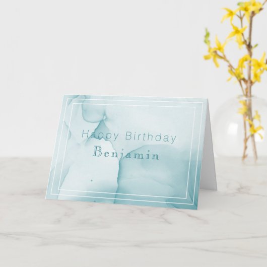 Minimale blauwe en witte Waterverf Kaart (Gele Bloem)