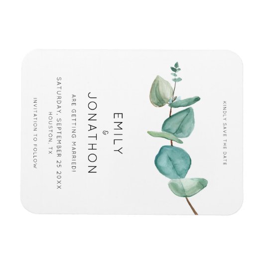 Minimale blauwe eucalyptusbladeren sparen de datum magneet (Horizontaal)