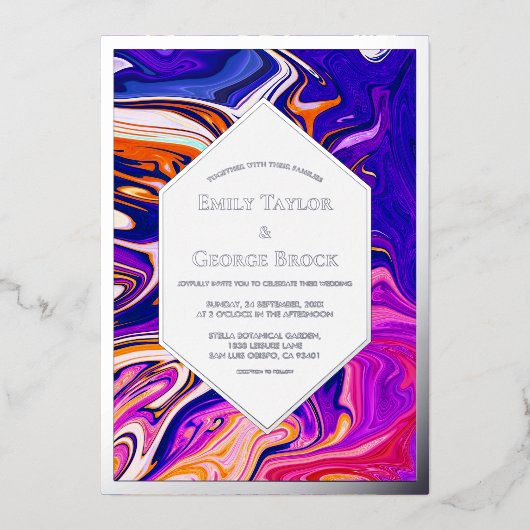 Minimale blauwe Mauve Galaxy Abstract Weddenschap Folie Uitnodiging (Voorkant)