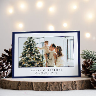 Minimale Blauwe Rand Foto Elegante Kerstmis Feestdagenkaart