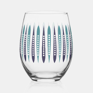 Minimale blauwe retro geïnspireerd wijnglas zonder voet