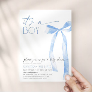 Minimale Blauwe Strik Baby Shower Kaart