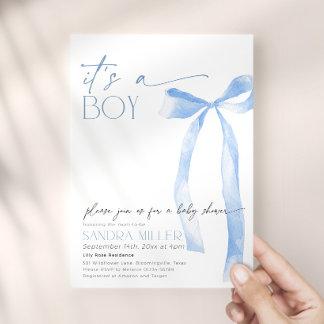 Minimale Blauwe Strik Baby Shower Kaart