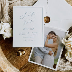 Minimale Blauwe Trouw Aankondigingkaart Save The Date