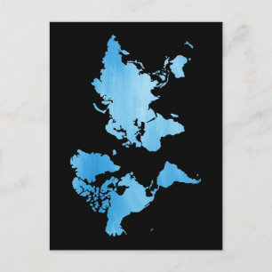 Minimale Blauwe Wereldkaart Watercolor Kunst Briefkaart