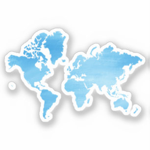 Minimale Blauwe Wereldkaart Watercolor Kunst Sticker