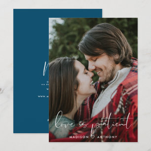 Minimale Blauwgroen blauwe bruiloft Uitstel Foto Aankondiging