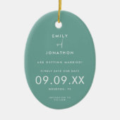 Minimale Blauwgroen Fototekst Opslaan Datum Keramisch Ornament (Voorkant)