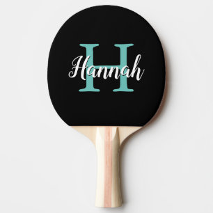 Minimale Blauwgroen naam zwart-Script-monogram Tafeltennisbatje