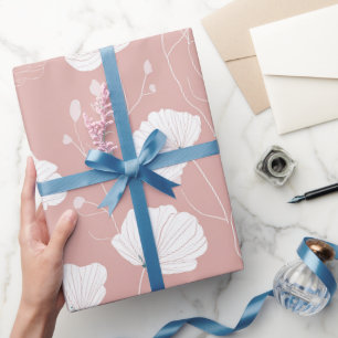 Minimale Bleek Roze Bloem Witte Bloemmotief Cadeaupapier