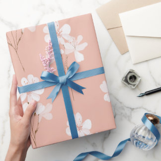 Minimale Bleek Roze Bloem Witte Bloemmotief Cadeaupapier