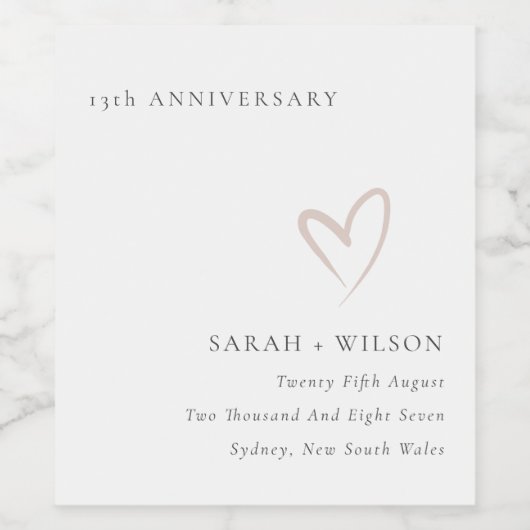 Minimale blindroze hartslag elk jaar Jubileum Wijn Etiket (Enkel label)