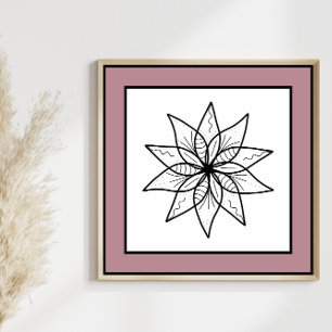 Minimale bloem zwart lijn art mandala mauve rand poster