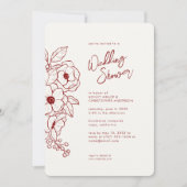 Minimale Bloemen Botanische Ruby Rode Bruiloft Dou Kaart (Voorkant)