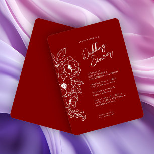 Minimale Bloemen Botanische Ruby Rode Bruiloft Dou Kaart