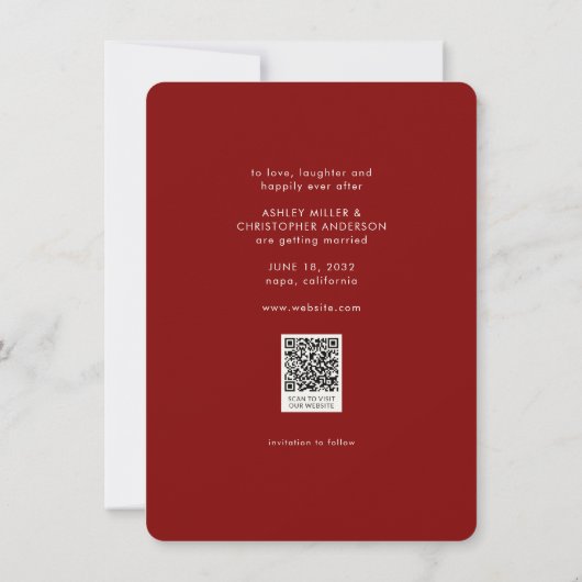 Minimale Bloemen Botanische Ruby Rood Foto Bruilof Save The Date (Achterkant)