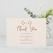 Minimale bloemenkrans monogram bedankkaart (Staand voorkant)