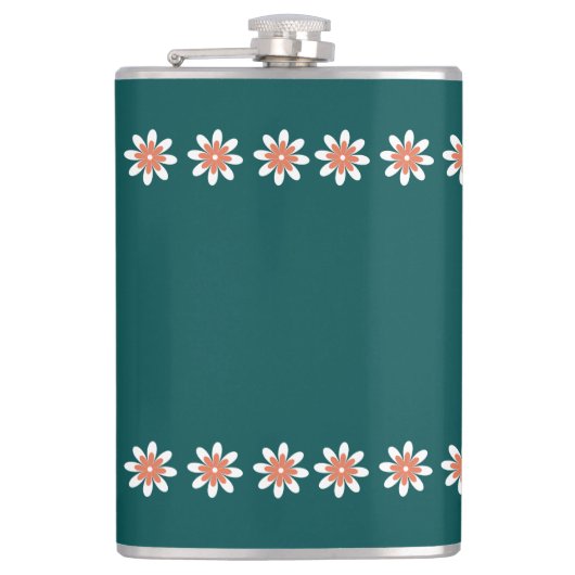 Minimale bloemenrand retro diep Blauwgroen Heupfles (Voorkant)
