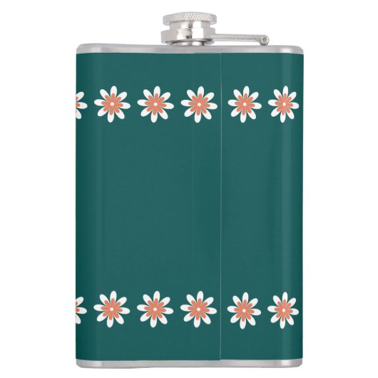 Minimale bloemenrand retro diep Blauwgroen Heupfles (Achterkant)