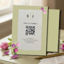 Minimale bloemige saliegroene QR-code-huwelijk
