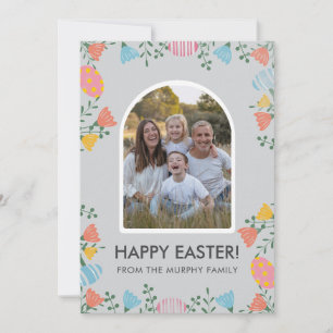 Minimale Blush Boog Bloemachtige Paasfamiliefoto Feestdagenkaart